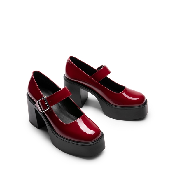 Platform Mary Jane Pumps - BURGUNDY - 5